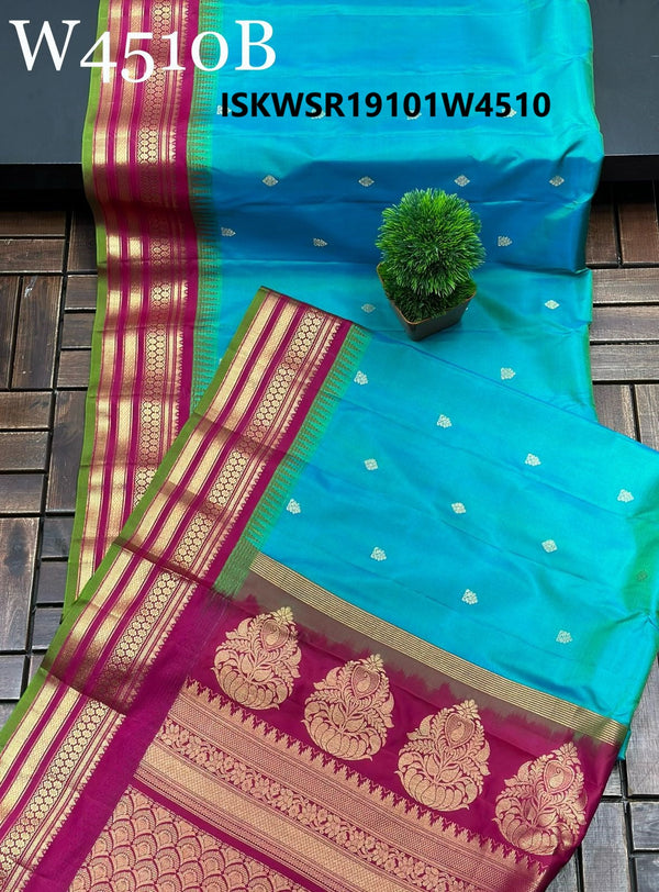 Handloom Gadwal Silk Saree With Contrast Blouse-ISKWSR19101W4508/W4510