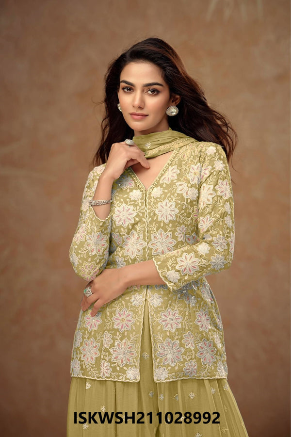 Embroidered Chinon Kurti With Sharara And Dupatta-ISKWSH211028992