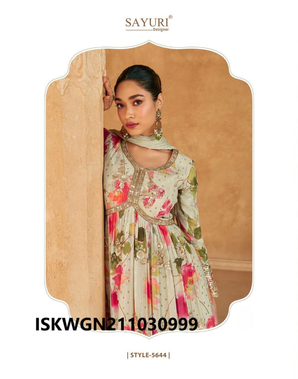 Printed Chinon Silk Gown With Nazmin Dupatta-ISKWGN211030999