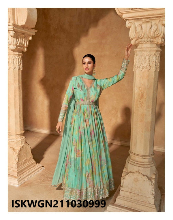 Printed Chinon Silk Gown With Nazmin Dupatta-ISKWGN211030999