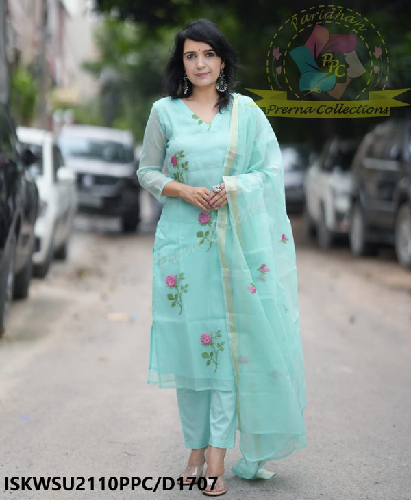 Embroidered Kota Doriya Kurti With Cotton Pant And Dupatta-ISKWSU2110PPC/D1707