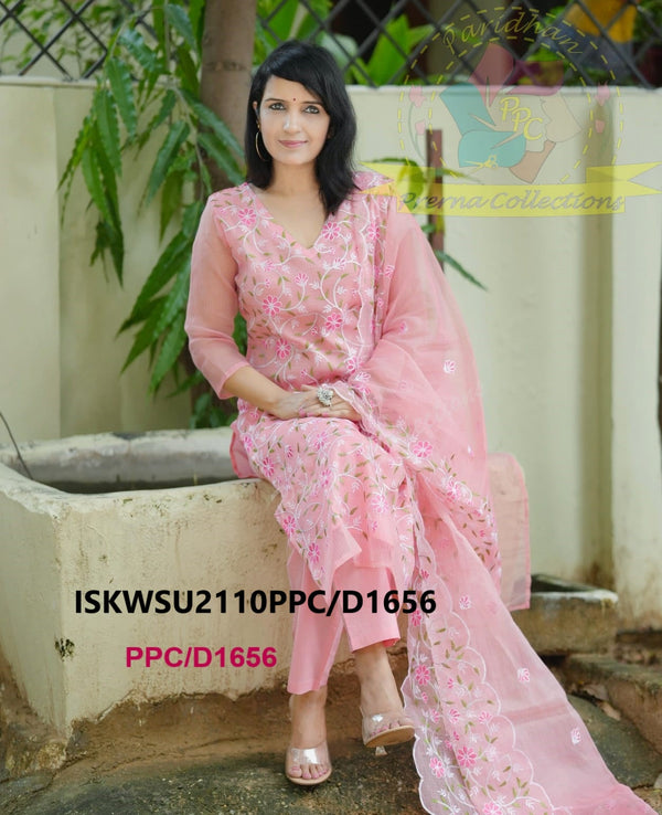 Embroidered Kota Doriya Kurti With Cotton Pant And Dupatta-ISKWSU2110PPC/D1656