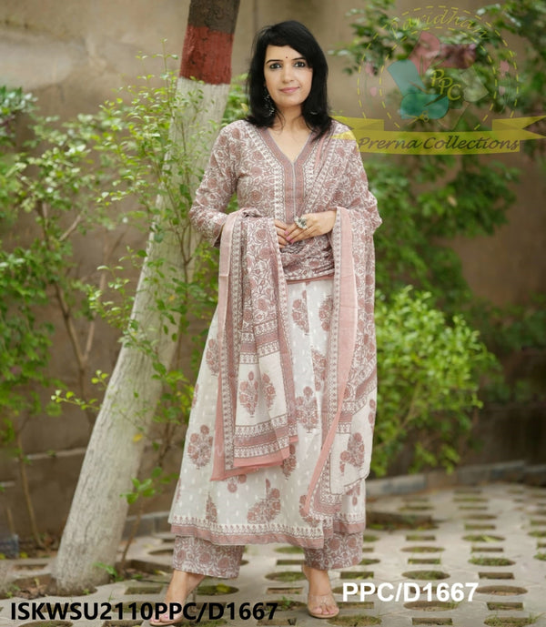 Mughal Butta Cotton Anarkali Kurti With Pant And Malmal Cotton Dupatta-ISKWSU2110PPC/D1667