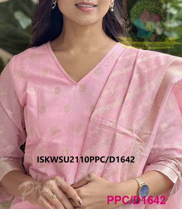 Banarasi Weaved Chanderi Kurti With Cotton Pant And Banarasi Weaved Dupatta-ISKWSU2110PPC/D1642