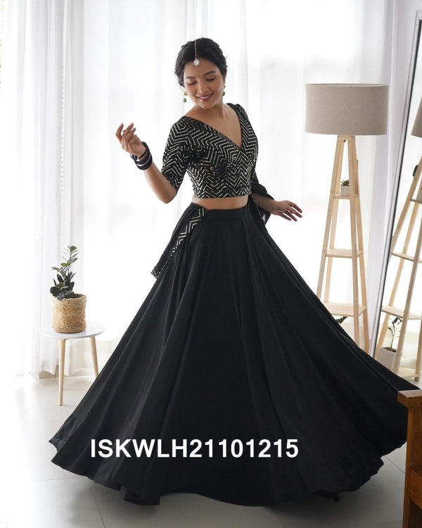 Embroidered Georgette Lehenga With Blouse And Dupatta-ISKWLH21101215