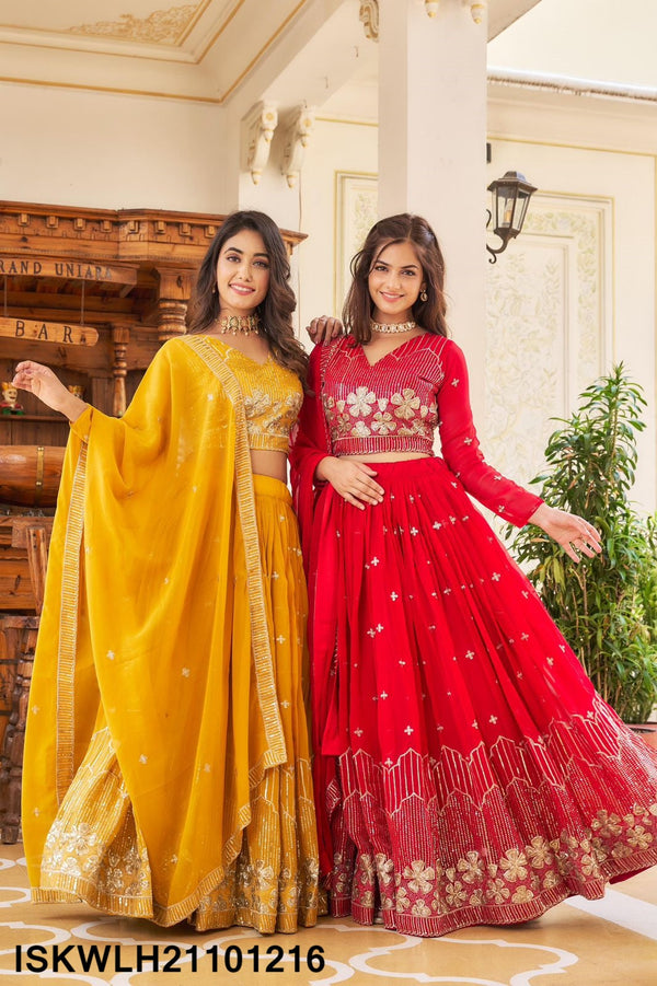 Embroidered Georgette Lehenga With Blouse And Dupatta-ISKWLH21101216