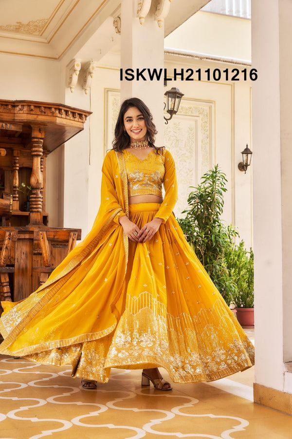 Embroidered Georgette Lehenga With Blouse And Dupatta-ISKWLH21101216