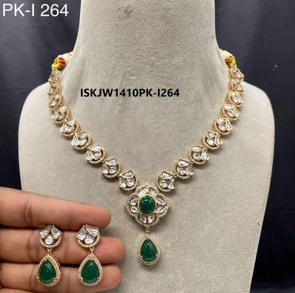 Pure Brass Real Kundan Jewelry Set-ISKJW1410PK-I264