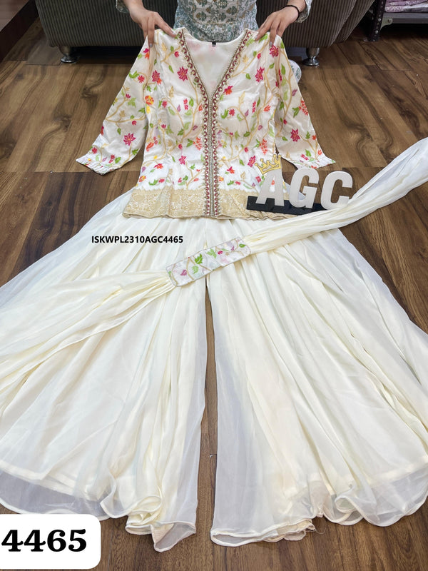 Embroidered Tissue Silk Top With Palazzo And Dupatta-ISKWPL2310AGC4465