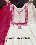 Embroidered Malmal Cotton Anarkali Kurti With Pant And Bandhani Printed Dupatta-ISKWSU2310AGC3916