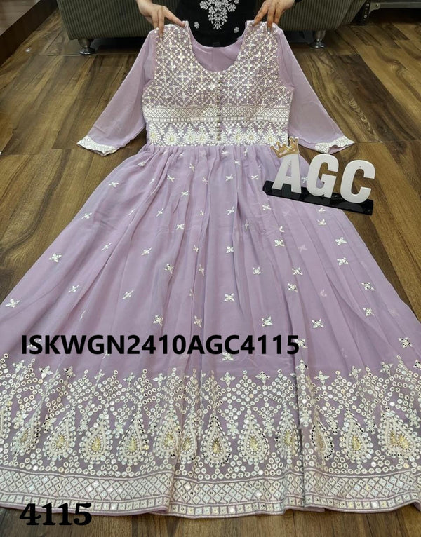 Embroidered Georgette Gown With Organza Dupatta-ISKWGN2410AGC4115