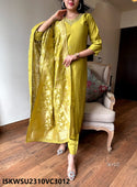 Embroidered Silk Kurti With Pant And Jacquard Banarasi Silk Dupatta-ISKWSU2310VC3012