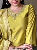 Embroidered Silk Kurti With Pant And Jacquard Banarasi Silk Dupatta-ISKWSU2310VC3012