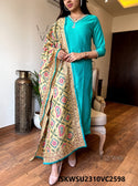 Embroidered Cotton Silk Kurti With Pant And Chanderi Phulkari Dupatta-ISKWSU2310VC2598