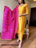 Embroidered Cotton Silk Kurti With Pant And Chanderi Phulkari Dupatta-ISKWSU2310VC2599