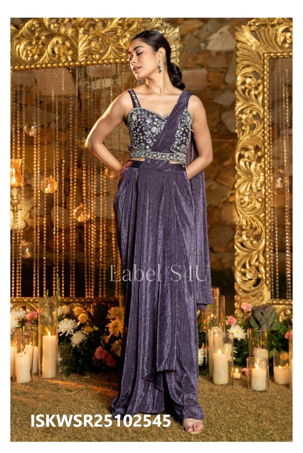 Shimmer Ready To Wear Saree With Embroidered Blouse-ISKWSR25102545