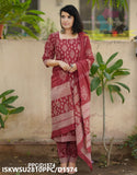 Hand Block Printed Cotton Kurti With Pant And Malmal Cotton Dupatta-ISKWSU2810PPC/D1574