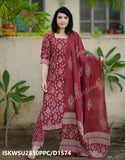 Hand Block Printed Cotton Kurti With Pant And Malmal Cotton Dupatta-ISKWSU2810PPC/D1574