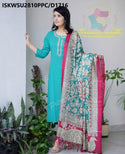 Handloom Cotton Kurti With Pant And Digital Printed Khadi Silk Dupatta-ISKWSU2810PPC/D1716