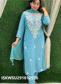 Embroidered Cotton Kurti With Pant And Dupatta-ISKWSU291012576