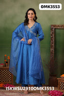 Embroidered Shimmer Anarkali Kurti With Shantoon Pant And Organza Dupatta-ISKWSU2910OMK3553