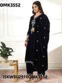 Embroidered Velvet Kurti With Pant And Dupatta-ISKWSU2910OMK3552