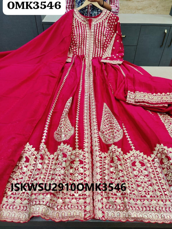 Embroidered Chinon Front Slit Anarkali Kurti With Pant And Dupatta-ISKWSU2910OMK3546