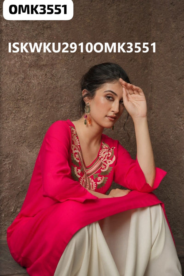 Embroidered Rayon Kurti With Dhoti Pant-ISKWKU2910OMK3551