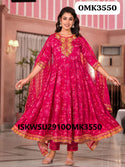 Printed Maslin Anarkali Kurti With Shantoon Pant And Organza Dupatta-ISKWSU2910OMK3550