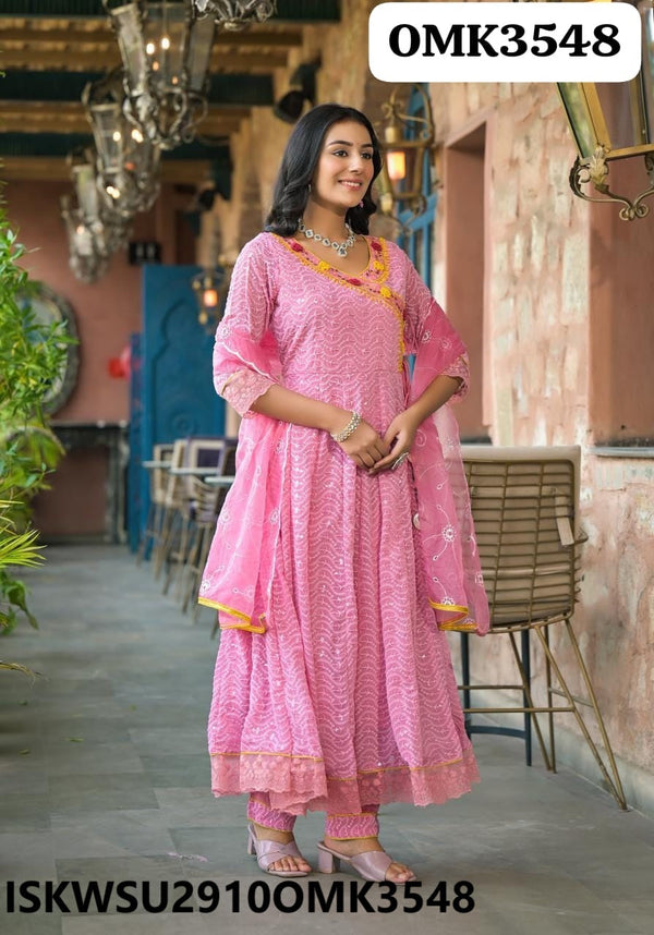 Embroidered Georgette Anarkali Kurti With Shantoon Pant And Organza Dupatta-ISKWSU2910OMK3548