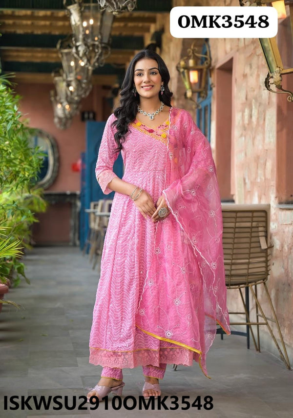 Embroidered Georgette Anarkali Kurti With Shantoon Pant And Organza Dupatta-ISKWSU2910OMK3548