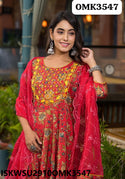 Printed Maslin Anarkali Kurti With Shantoon Pant And Organza Dupatta-ISKWSU2910OMK3547