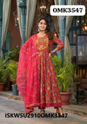 Printed Maslin Anarkali Kurti With Shantoon Pant And Organza Dupatta-ISKWSU2910OMK3547