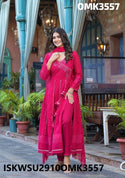 Embroidered Cotton Schiffli Anarkali Kurti With Pant And Dupatta-ISKWSU2910OMK3557