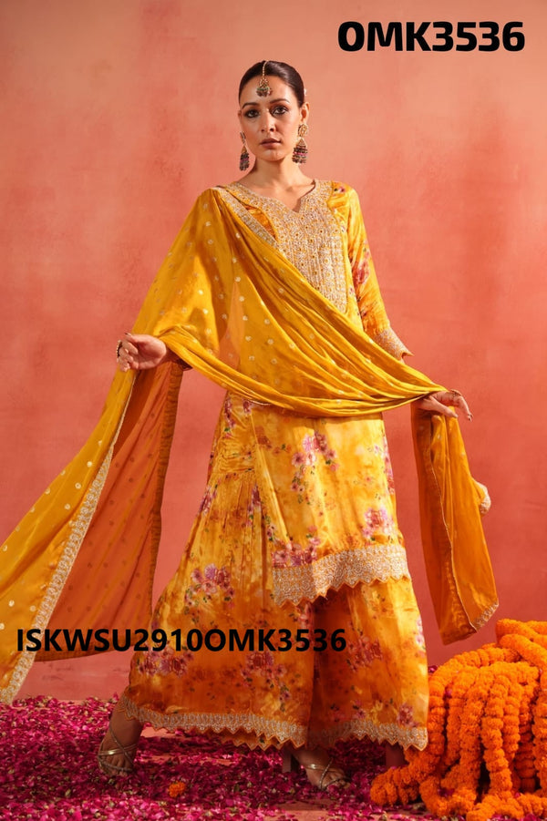 Floral Printed Chinon Kurti With Palazzo And Dupatta-ISKWSU2910OMK3536