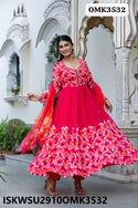 Embroidered Georgette Anarkali Kurti With Shantoon Pant And Organza Dupatta-ISKWSU2910OMK3532