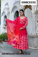 Embroidered Georgette Anarkali Kurti With Shantoon Pant And Organza Dupatta-ISKWSU2910OMK3532