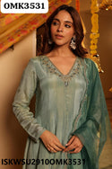 Embroidered Shimmer Anarkali Kurti With Shantoon Pant And Organza Dupatta-ISKWSU2910OMK3531