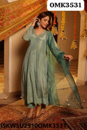 Embroidered Shimmer Anarkali Kurti With Shantoon Pant And Organza Dupatta-ISKWSU2910OMK3531