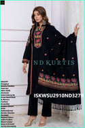 Embroidered Woolen Kurti With Pant And Shawl-ISKWSU2910ND3279