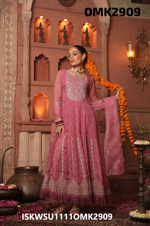 Self Printed Organza Anarkali Kurti With Pant And Dupatta-ISKWSU1111OMK2909