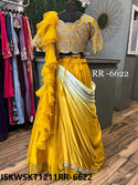 Embroidered Organza Skirt Attached With Chinon Drape And Dola Silk Blouse-ISKWSKT1211RR-6622