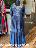 Embroidered Chinon Peplum Kurti With Sharara And Chiffon Dupatta-ISKWSH1211RR-6419