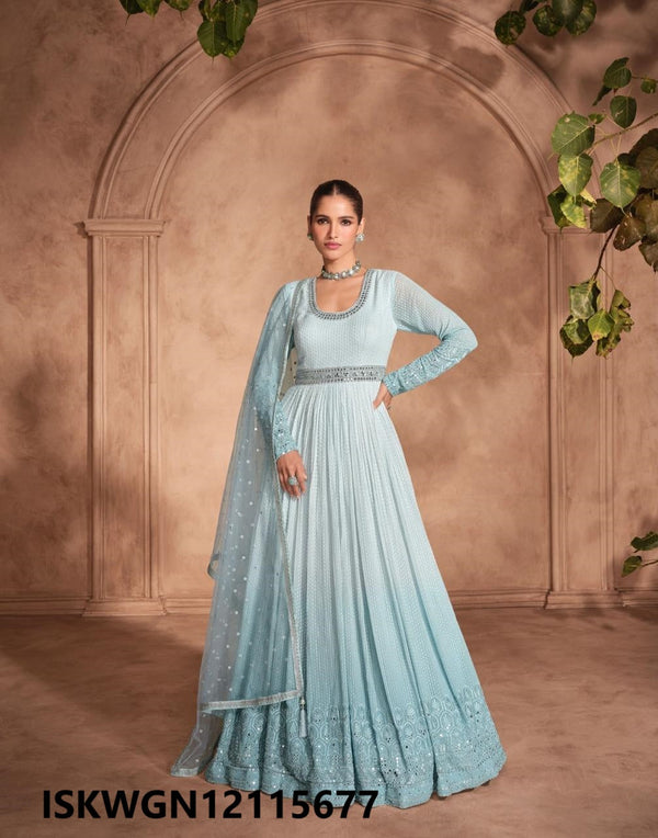 Embroidered Georgette Gown With Dupatta-ISKWGN12115677