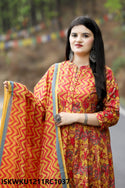 Printed Cotton Double Layer Kurti With Dupatta-ISKWKU1211RC1037