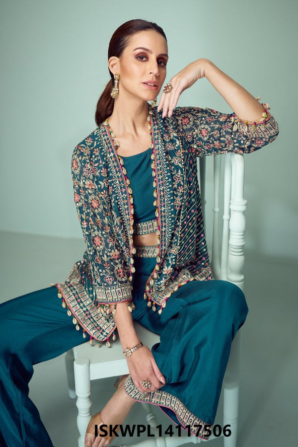 Chinon Crop Top With Palazzo And Embroidered Jacket-ISKWPL14117507/7506