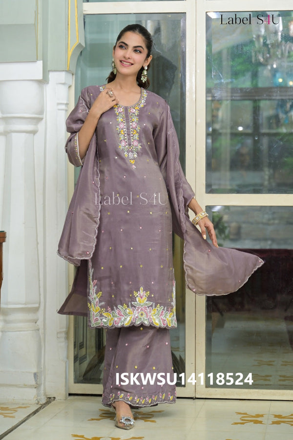 Embroidered Silk Kurti With Pant And Dupatta-ISKWSU14118524