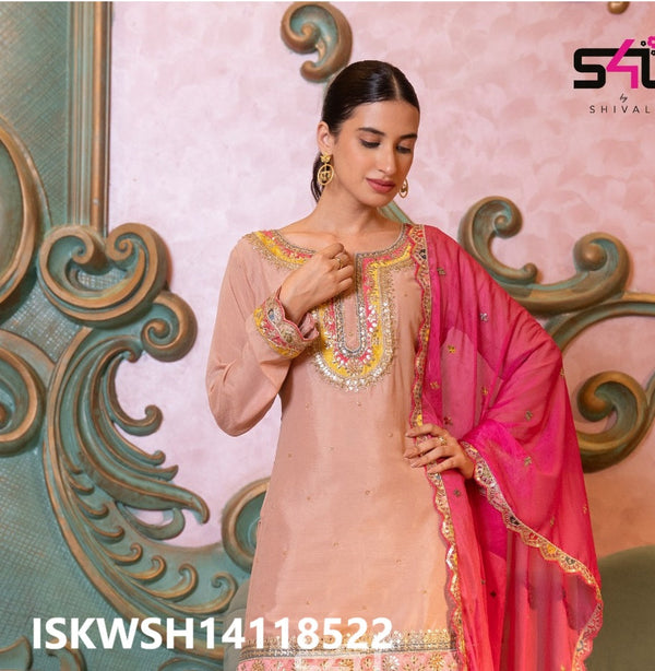 Embroidered Silk Kurti With Sharara And Dupatta-ISKWSH14118522