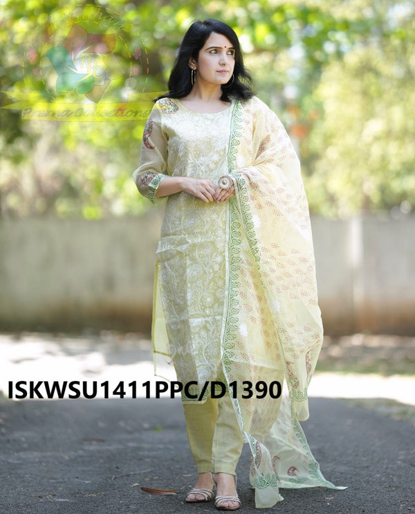 Hand Block Printed Kota Doriya Kurti With Cotton Pant And Kota Doriya Dupatta-ISKWSU1411PPC/D1390