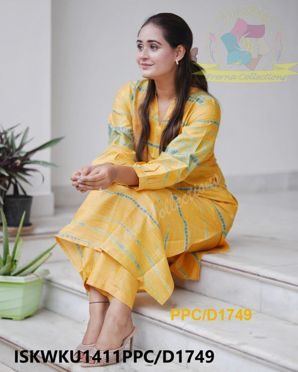 Tie And Dye Printed Cotton Silk A-Line Kurti With Silk Pant-ISKWKU1411PPC/D1749